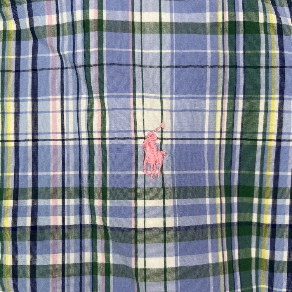 Polo Ralph Lauren Classic Fit Shirt Mens‎ 2XL Blue Green Plaid Cotton Stretch